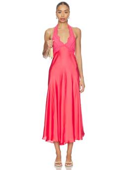 Free People - Petal Party Women's Lace Halter Neck Midi Slip Dress Pink