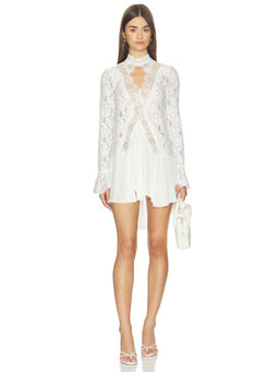 Free People - First Crush Women's Lace Cutout High Neck Tunic Ivory