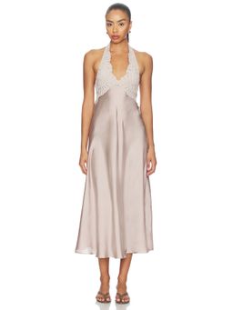 Free People - Might Be Something Women's Satin Halter Slip Midi Dress Taupe
