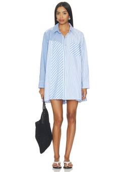 Free People - Oxford Club Women's Striped Button-Down Shirt Mini Dress Blue