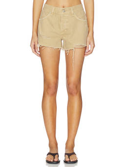 Free People - Now Or Never Women's Distressed Frayed Hem Denim Shorts Beige