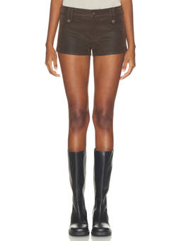 Free People - Vagabond Suede Women's Mid-Waist Coated Shorts Brown