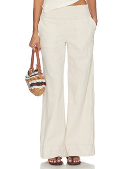 Free People - Breezy Denim Women's Pull-On Wide-Leg Trousers Beige