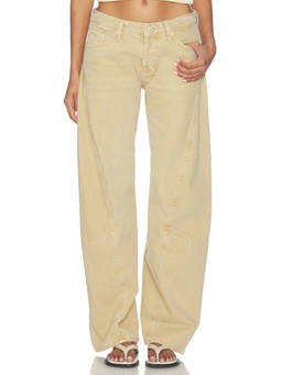 Free People - Twisted Seam Women's Mid-Waist Barrel Leg Jeans Oat Latte