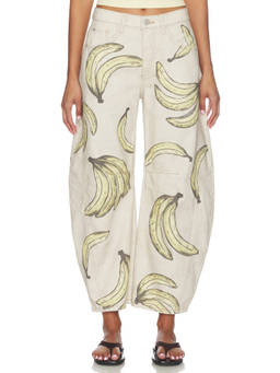 Free People - Good Luck Women's Mid-Waist Printed Wide Jeans Beige