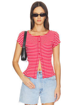 Free People - Most Wanted Women's Striped Button-Up Cardigan Red