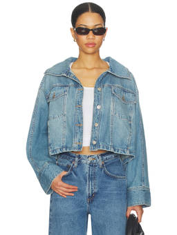Free People - Side To Side Women's Cropped Denim Jacket Blue