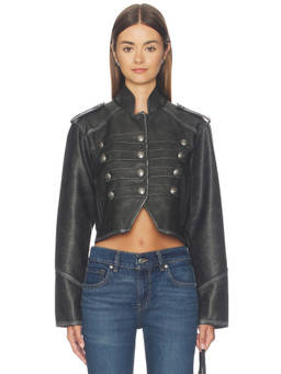 Free People - Ryland Women's Faux Leather Military Jacket Black