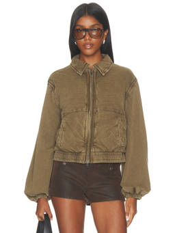 Free People - Birdie Washed Women's Zippered Twill Light Jacket Olive