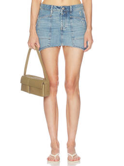 Free People - We The Free Women's Distressed Denim Mini Skirt Blue