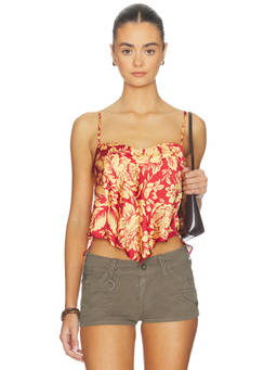 Free People - Might Be Something Women's Satin Sleeveless Crop Top Red