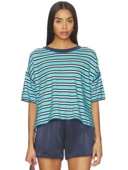 Free People - Clean Rugby Women's Striped Crew Neck Oversized T-Shirt Blue