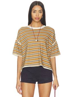 Free People - Clean Rugby Women's Striped Drop Shoulder Crop T-Shirt Almond Combo