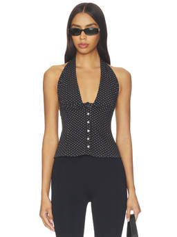 Free People - Ramona Women's Printed Halter Neck Crop Top Black
