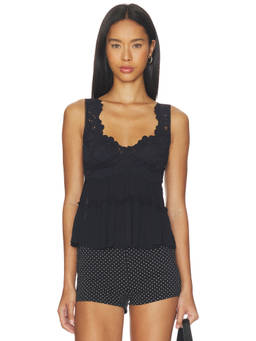 Free People - Petal Party Women's Lace Bust Open Back Babydoll Black