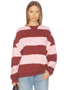 Free People - Classic Stripe Crew Women's Oversized Crew Neck Sweatshirt Wine