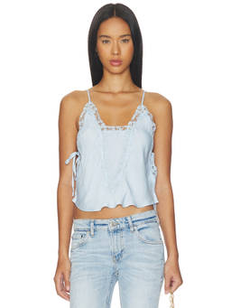 Free People - Someone Like You Women's Lace Trim Sleeveless Cami Blue
