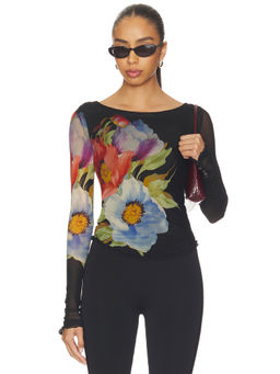 Free People - Lilly Printed Women's Mesh Long Sleeve Top Black