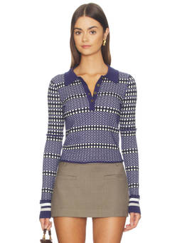 Free People - Level Up Women's Collared Button-Up Knit Sweater Navy Blue