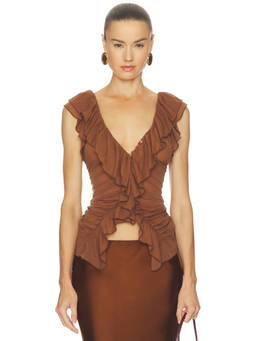 Free People - Blythe Women's Ruffled Ruched Chiffon Vest Top Brown