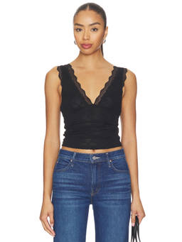 Free People - X Intimately Women's Sheer Lace Scalloped Trim Tank Top Black