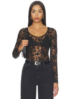 Free People - Early Sunsets Women's Sheer Mesh Floral Layering Top Black