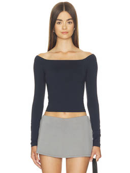 Free People - Round Two Women's Off Shoulder Long Sleeve Crop Top Black