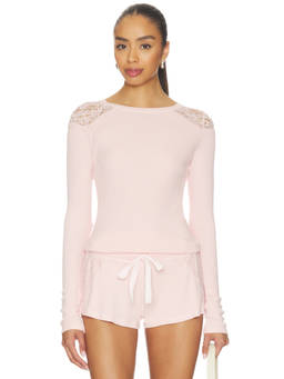 Free People - Made You Blush Women's Lace Trim Long Sleeve Sleep Top Pink