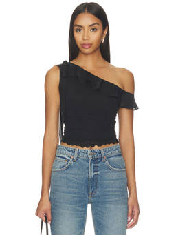 Free People - Isla Women's One Shoulder Ruffled Chiffon Top Black
