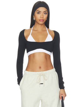Free People - FP Movement Women's Contrast Layered Long Sleeve Crop Top Black