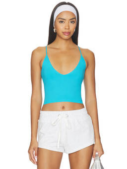 Free People - Round Two Women's Skinny Strap V-Neck Crop Tank Top Blue