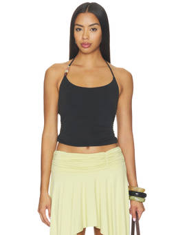 Free People - Toni Beaded Women's Sleeveless Halter Neck Tank Top Black