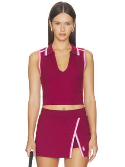 Free People - FP Movement Women's Sleeveless Collared Crop Polo Top Brick