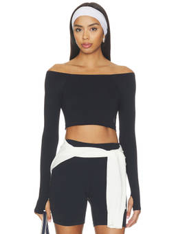 Free People - FP Movement Women's Off-Shoulder Stretch Jersey Crop Top Black
