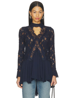 Free People - First Crush Women's Lace Asymmetric Hem Tunic Purple