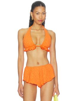 Free People - Brandi Women's Unpadded Halter Tie-Up Bikini Top Tangerine