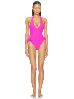 Free People - Lyra Solid Women's Halter Neck Tie-Up One Piece Swimsuit Pink