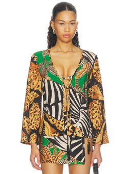 FARM Rio - Women's Open Front Tie-Up Blouse Multi-Color