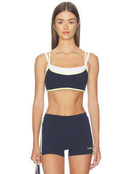 FORM - Contrast Layered Women's Removable Pad Adjustable Strap Sports Bra Navy Blue