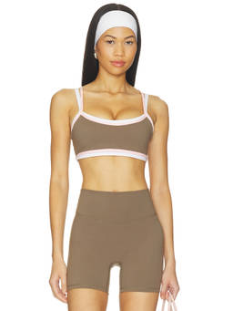 FORM - Contrast Layered Women's Removable Pads Adjustable Strap Sports Bra Brown