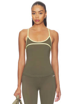 FORM - Scoop Contrast Women's Removable Pads Crisscross Back Sports Bra Olive