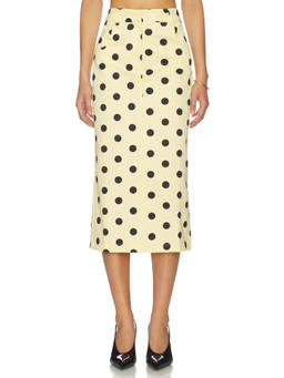 Franoise - Tina Women's Polka Dots High Waist Midi Skirt Yellow