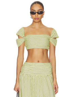 Franoise - Sia Women's Polka Dot Shirred Satin Crop Top Yellow