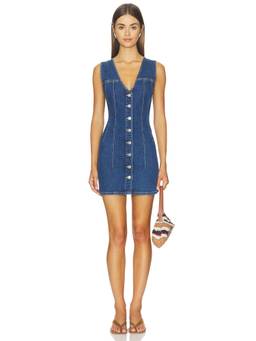 Good American - Denim V-Neck Women's Sleeveless Button Front Mini Dress Indigo