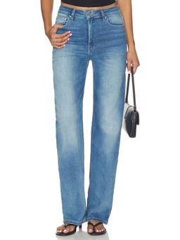 Good American - Soft Tech Women's Super Stretch Mid-Waist Straight Jeans Indigo