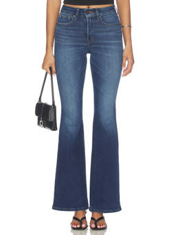 Good American - Soft Tech Women's Mid-Waist Stretch Flared Jeans Indigo