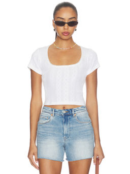 Good American - Pointelle Women's Lace Trim Square Neck Crop Top White