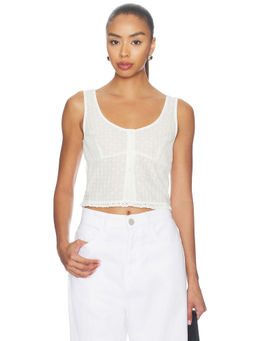 Good American - Eyelet Women's Sleeveless Button-Down Crop Top White