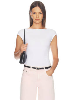 Good American - Open Back Women's Ruched Cotton Blend Bodysuit White