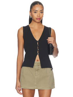 Good American - Knit Women's Sleeveless V-Neck Vest Top Black
